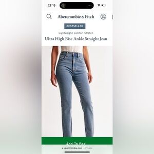 Abercrombie Ultra High Rise Ankle Straight Jeans 27 tall